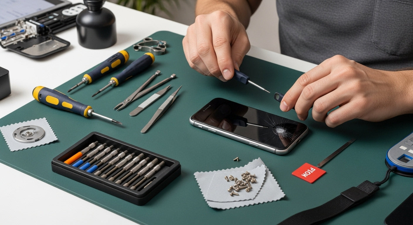 mobilreparasjon steg verktøy
